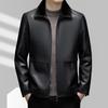 Leather Jacket for Men with Plush and Thickened Middle-aged and Elderly Men's Fur and Fur Integrated Winter Dad's Lapel Warm Leather Jacket