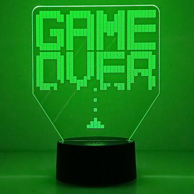 Gameover 3D Ночной светильник для игровой комнаты, настройка освещения, декор на столе, игровая консоль, значок, логотип, датчик света для детей, подарок