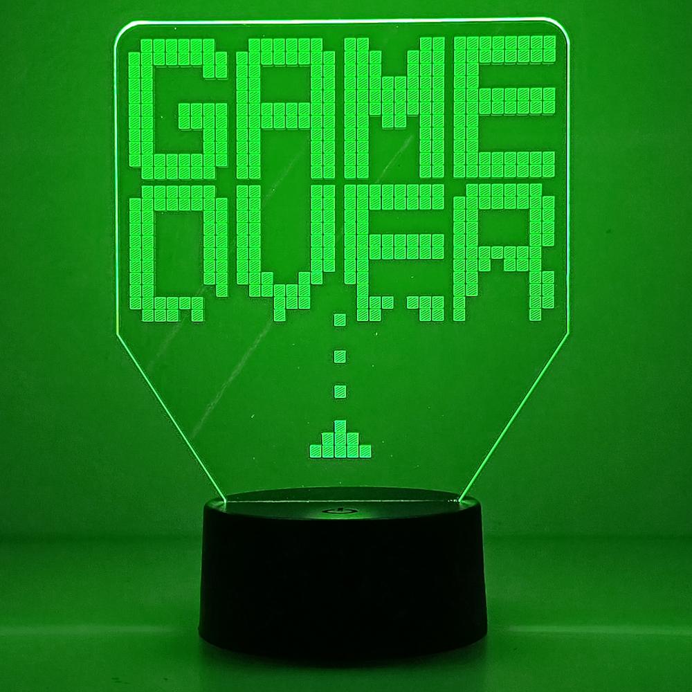 Gameover 3D Ночной светильник для игровой комнаты, настройка освещения, декор на столе, игровая консоль, значок, логотип, датчик света для детей, подарок