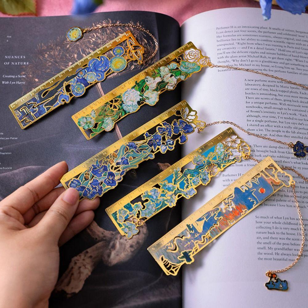 Tassels Metal Bookmark Oil Painting Style Hollow Bookmark School Office Supplies