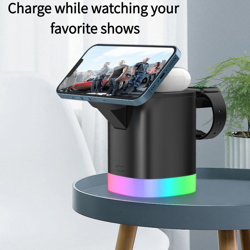 3 in 1 Foldable Magnetic Wireless Charger, Desktop Charging Stand for iPhone 17 16 15 14 13 12, Fast Charging Dock for Apple Watch AirPods
