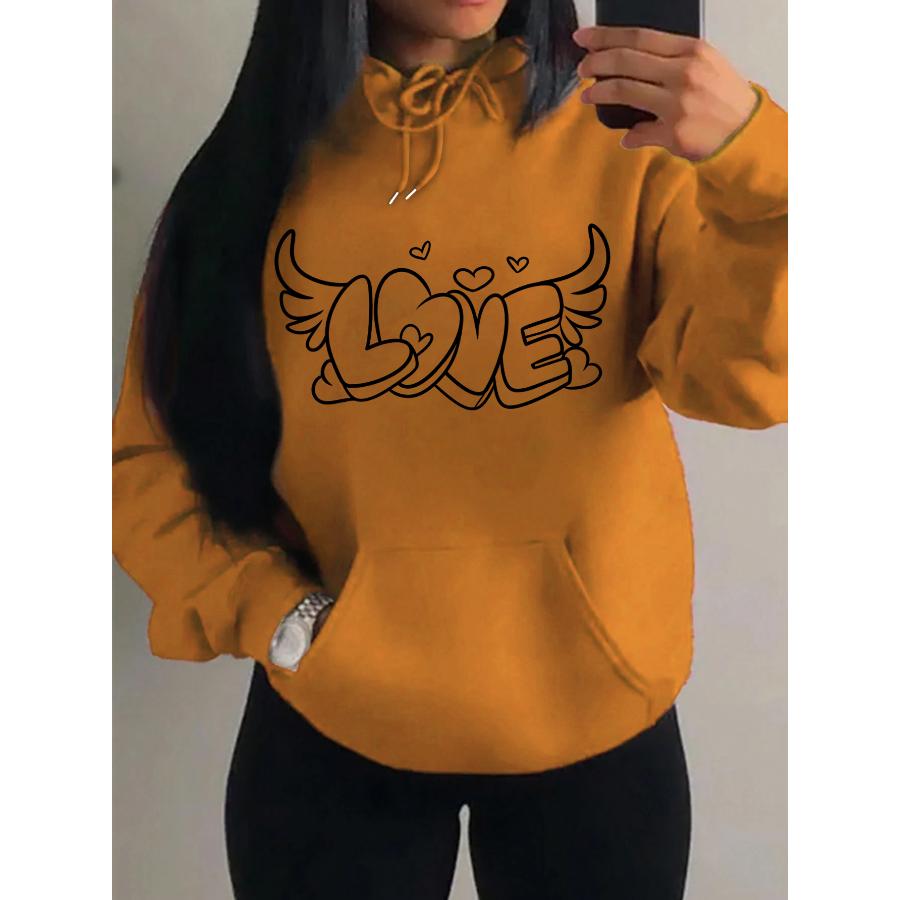 Креативный принт «У любви есть крылья ангела» для женщин, толстовка в стиле хип-хоп, креативный пуловер, теплая флисовая уличная одежда, спортивный стиль, новый