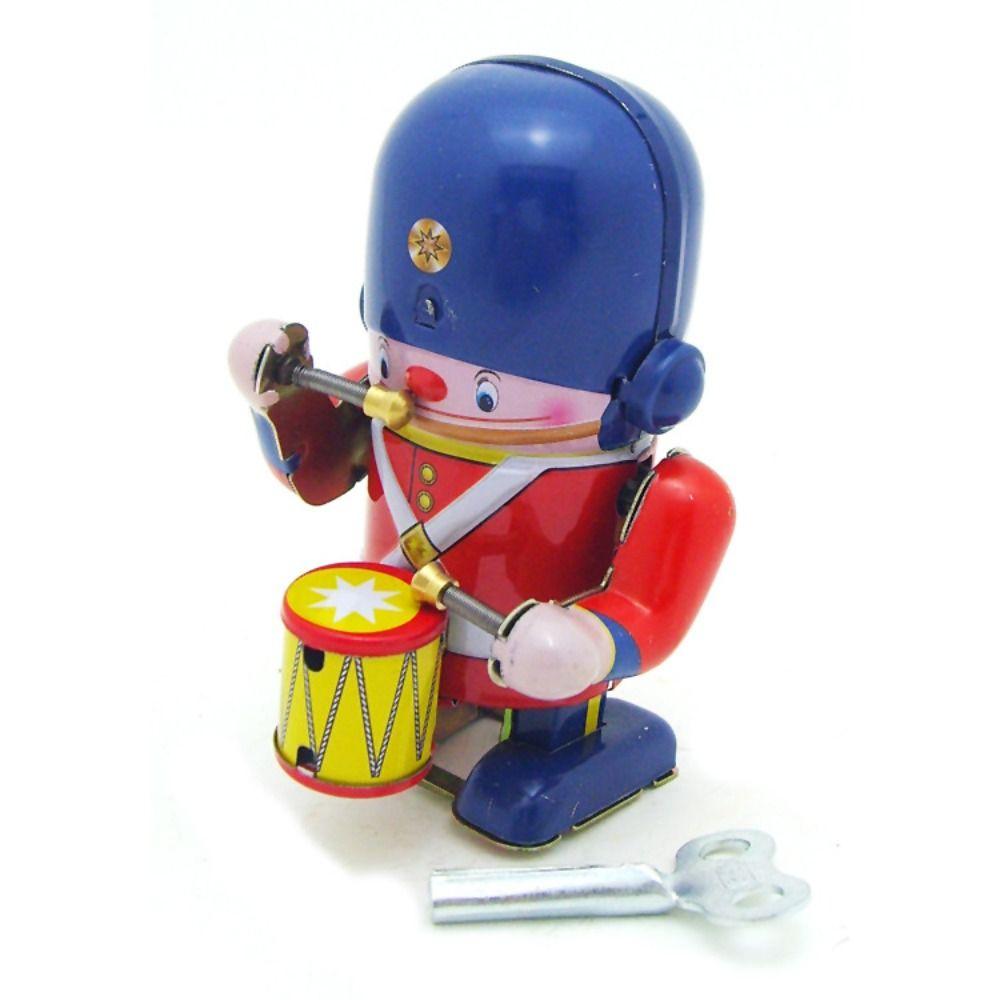 Drumming Robot Clockwork Walking Toy Iron Metal Vintage Mechanical Clockwork  Collection