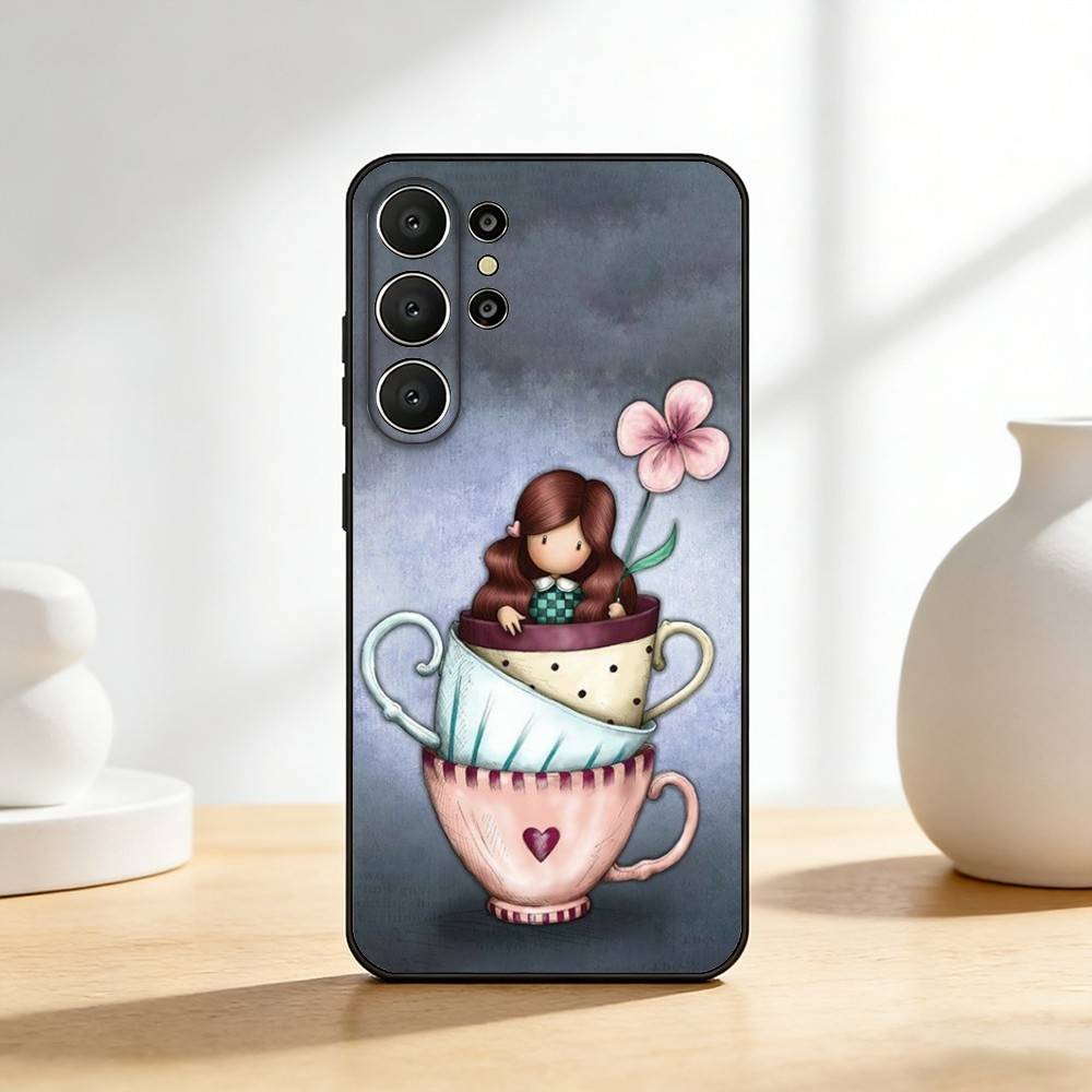 МИЛЫЙ чехол для телефона серии S-Santoro G-Gorjuss для Samsung S26,S25,24,23,22,30,21,10,9,Ultra,Plus,Lite,FE Мягкий черный чехол