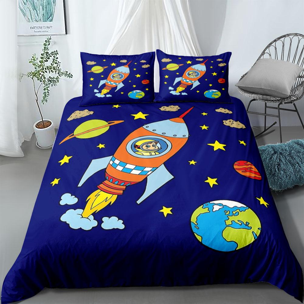 Space Rocket Duvet Cover Set King Queen Double Full Twin Single Size Bed Linen Set