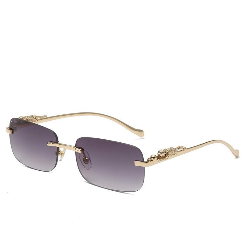 New frameless square sunglasses for men and women, vintage cheetah decorative sunglasses, leopard head metal sunglasses