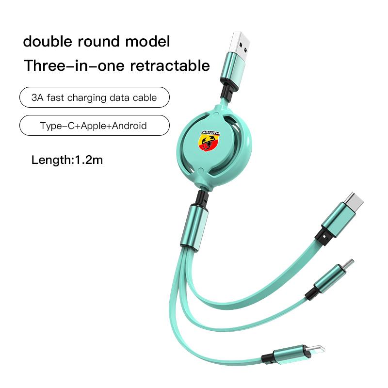 Fiat Car Three-in-one Data Cable Retractable Charging Cable For Doblo Stilo Bravo Freemont 500 Argo Pondo FR Abarth Panda Ducato