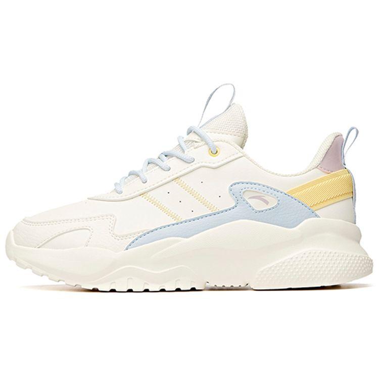Anta Lifestyle Series Synthetic Leather Non-Slip Wear-Resistant Low-Top Dad Shoes Women Sneaker White Blue Yellow 922048823-3
