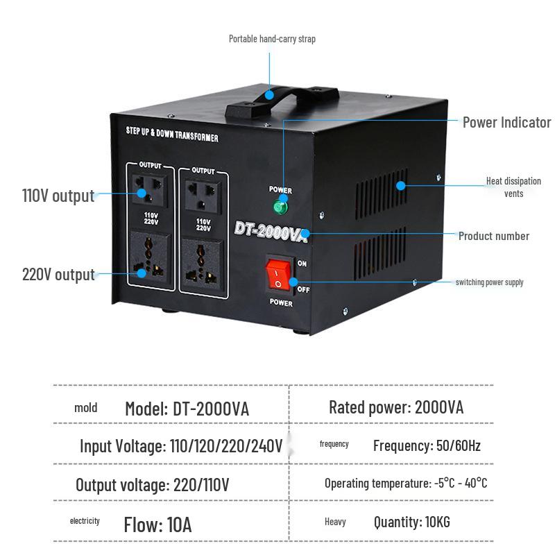 Преобразователь напряжения DT-1000W: Подъемный трансформатор 220В на 110В