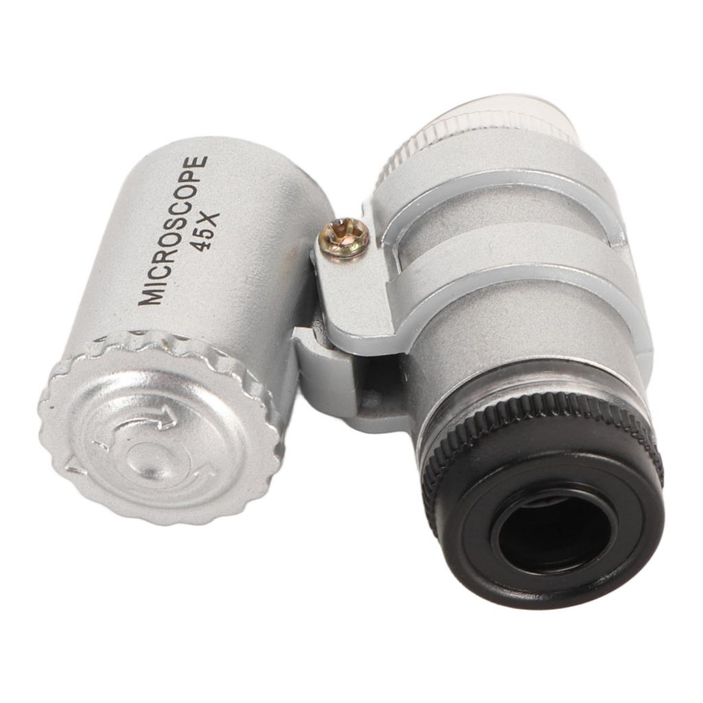 45X Mini Pocket Microscope Adjustable Portable Magnifying Glass with 2 LED Lights for Jewelry