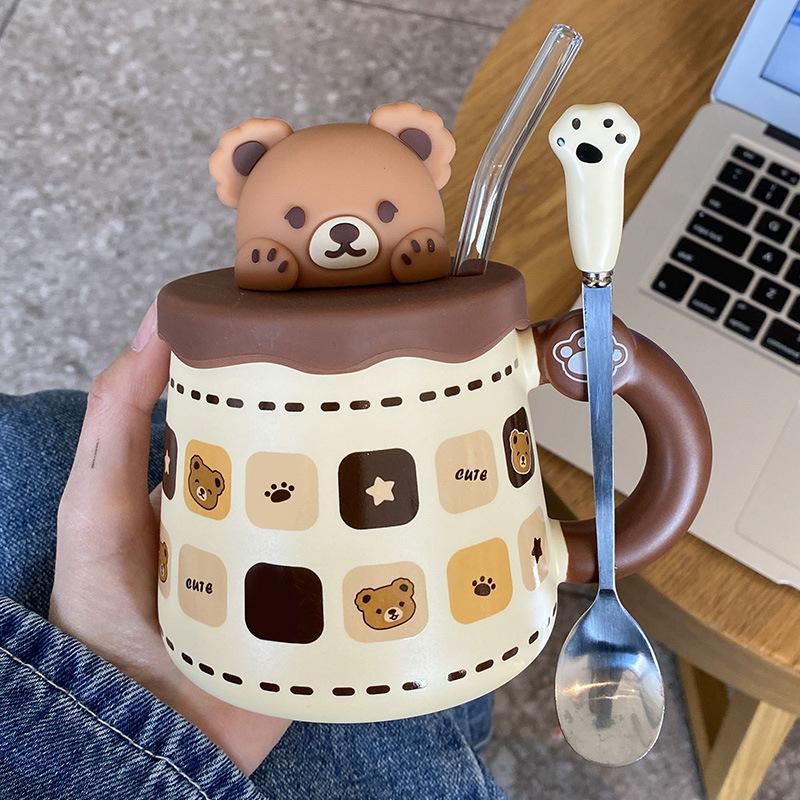 Керамическая чашка Сувенирная кружка с крышкой ложкой Креативная милая Высокоценная Парная чашка для кофе и воды