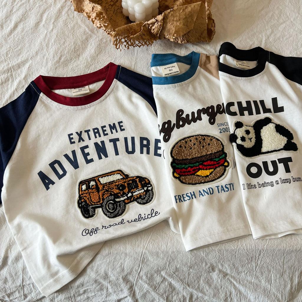 Children's T-shirt Long Sleeve 2024 Spring and Autumn New Baby Girl Shoulder Plugged Korean Version Top Children's Cartoon Embroidery Base