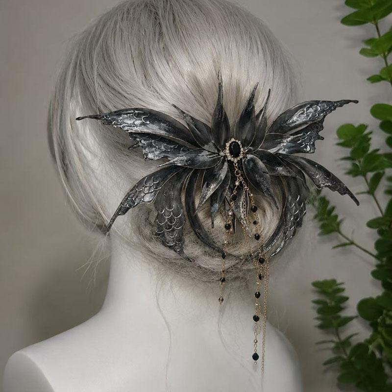 Moving Butterfly Wing Hair Clip Mermaid Fairy Elf Hair Claw Tassel Hairpin Vintage Lolita Cosplay Hair Accessory