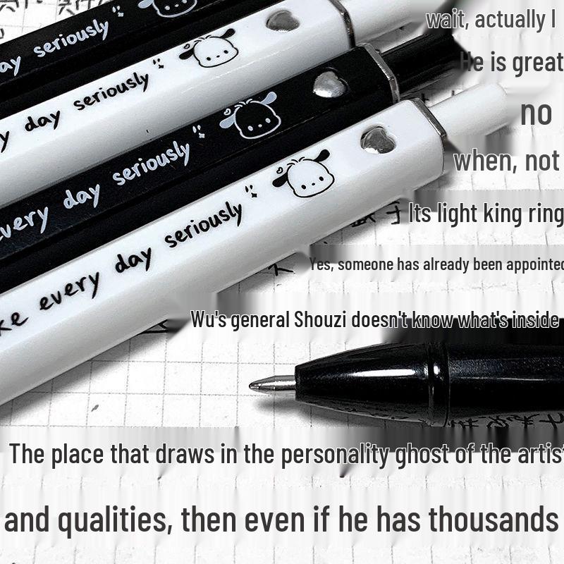 Pochacco Love Heart Black & White Gel Pen – Minimalist Style for Students and Exams