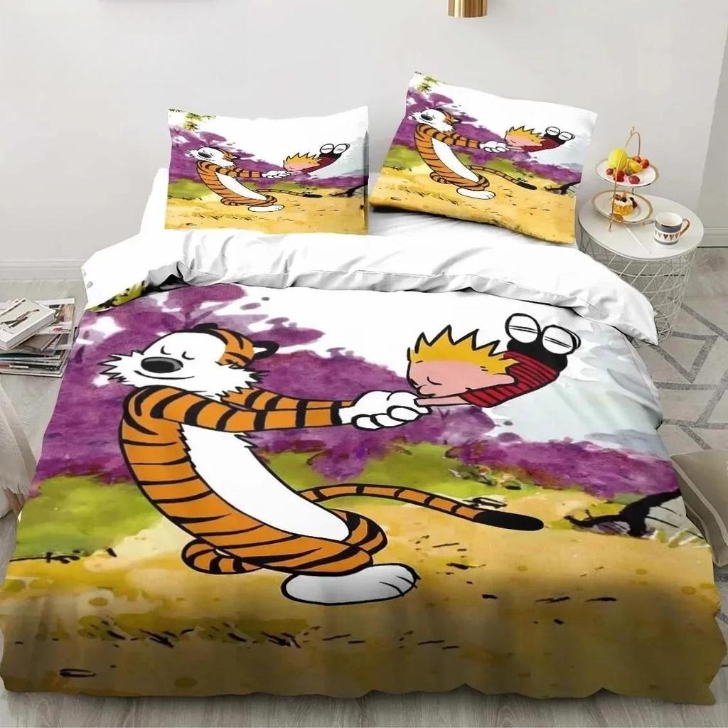 Мультяшный постельный комплект C-Calvin&Hobbes 3D-принт Комплект пододеяльника Мягкий Односпальный Полуторный Двуспальный Кинг-сайз для Детей Подарок Ребенку Комикс