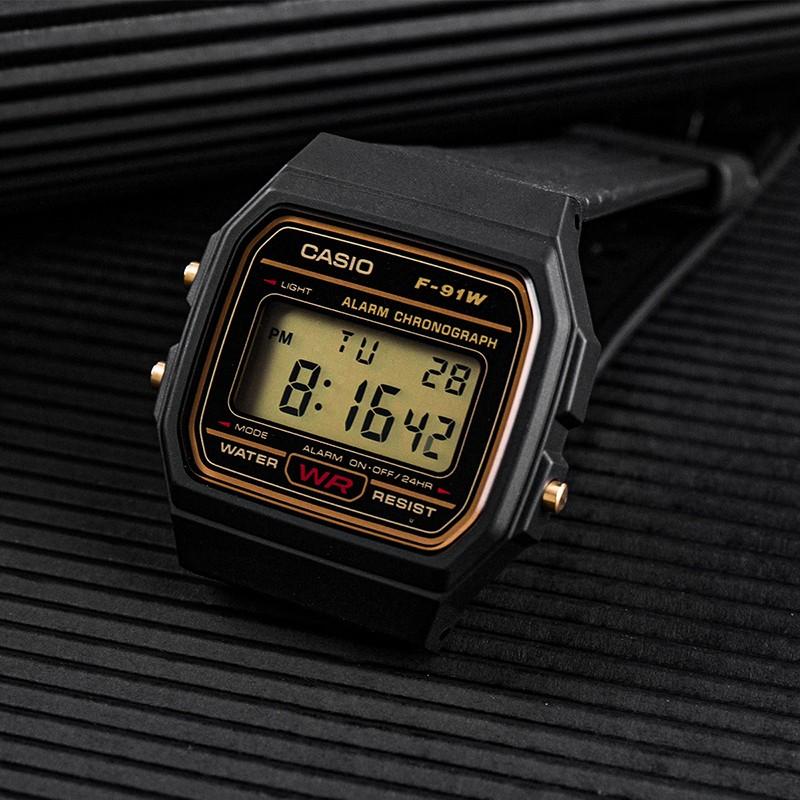 Casio Серия VINTAGE - квадратные, маленькие квадратные, классические ретро, водонепроницаемые, кварцевый механизм, полимерный ремешок, японские и корейские часы, женские часы, F-91WG-9