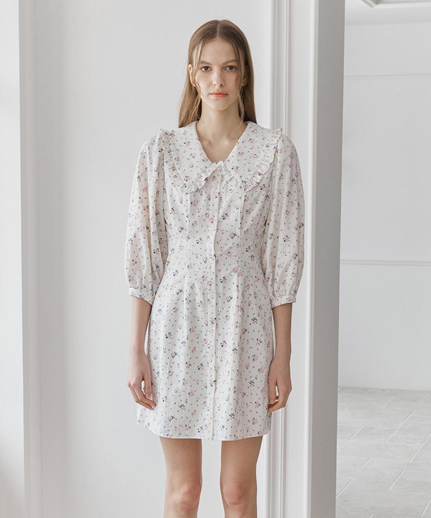 Bember Lace Collar Puff Sleeve Dress_White