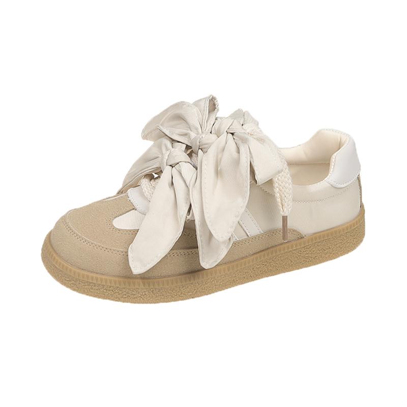 Fashion Spring New Round Head Deep Mouth Suede Front Lacing with Butterfly Knot Soft Sole Non-slip Wear-resistant Single Shoes