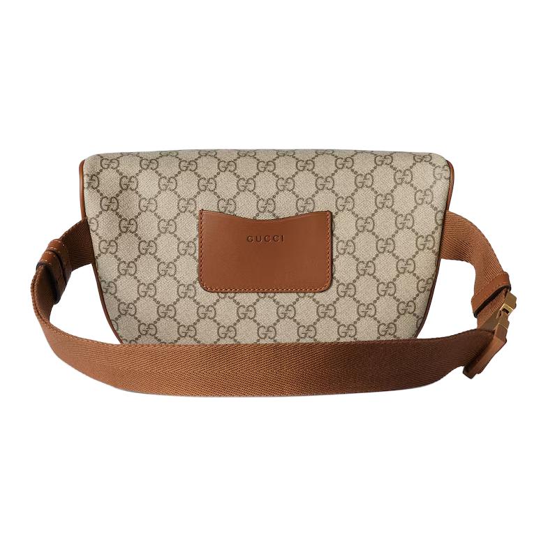 Gucci Кожаная поясная сумка среднего размера с принтом логотипа GG и кожаной отделкой Мужская поясная сумка Бежевый Темно-коричневый 821162-FAEEC-9786