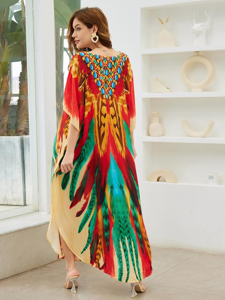 Пляжные кафтаны для женщин с принтом бабочки и попугая, летние платья больших размеров, праздничные купальные костюмы, дропшиппинг