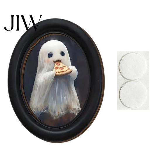 Vintage Style Halloween Decoration Ghost Wall Decor, Cute Table Sign, Oval Framed Black Art Picture, Decorative for Mantel Living Room Bedroom