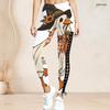 Women Plus Size High Waist Printed Leggings Side Eyelet Lace Up Full Length Fitted Pants