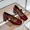 Thick Heel Height Increase Mary Jane Shoes Women's Summer New Fashion Square Head Light Mouth Small Leather Shoes One-word Buckle