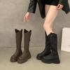 Thick-soled Heightening Boots Women's 2025 New Autumn and Winter Thin But Knee Boots Knight Boots Black High Boots