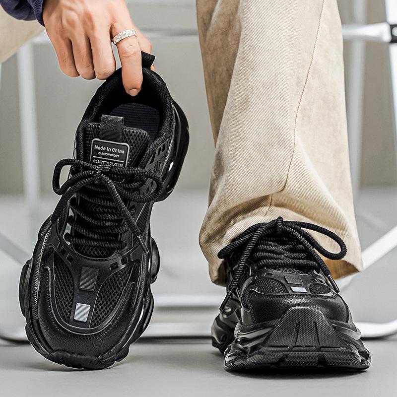 Легкая роскошь 202 ** сезон ** сетчатые чисто черные мужские кроссовки в стиле dad shoes мужские уличные ** повседневные мужские кроссовки