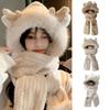Furry Scarf Hat Gloves Set for Women Outdoor Sports Furry Soft Hat Thickened Headgear Hat for Winter Sports
