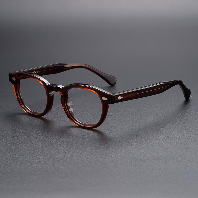 Retro Brand Design Luxury Round Frame Glasses Frame for Men Women Ultralight Acetate Alloy Anti Blue Light Eyeglasses
