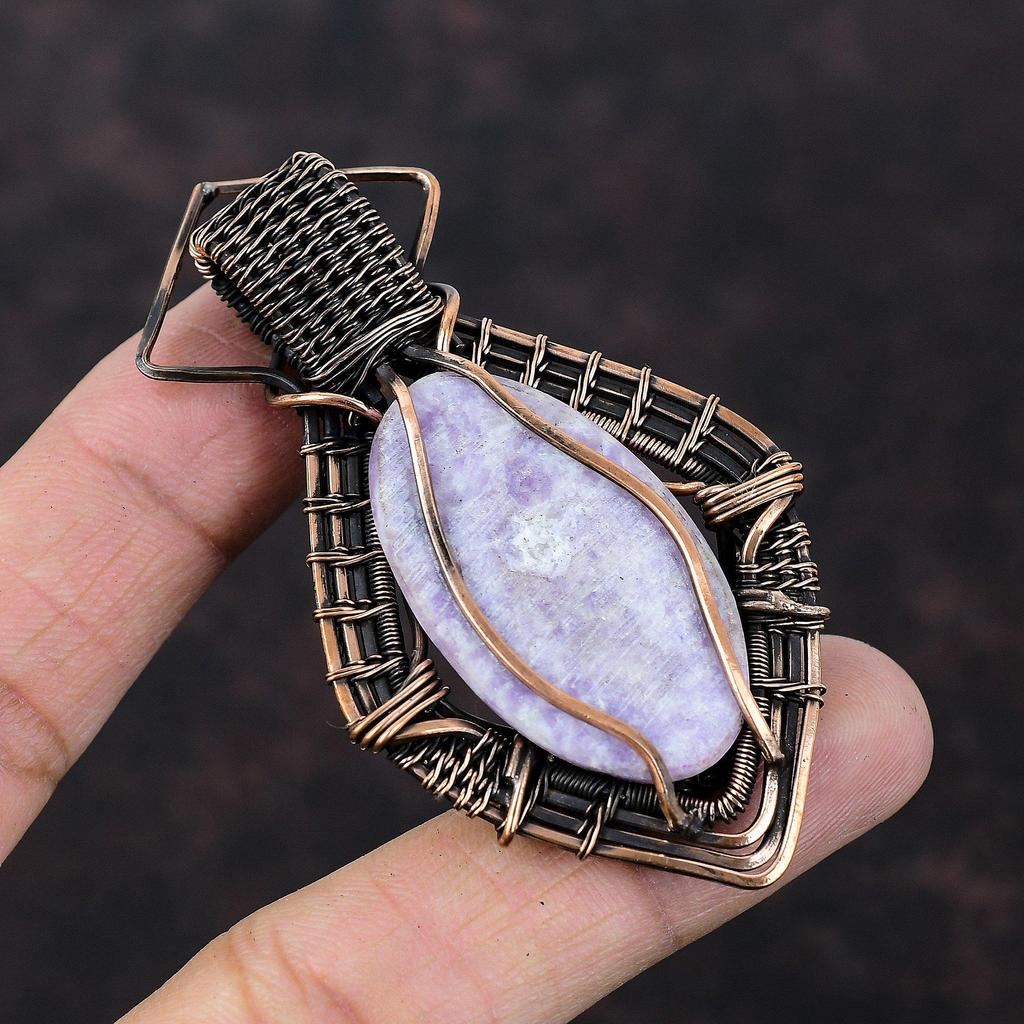 Подвеска из лепидолита, подвеска, обмотанная медной проволокой, подвеска из натурального драгоценного камня, украшение ручной работы с медной проволокой, подарок для матери, украшение из лепидолита