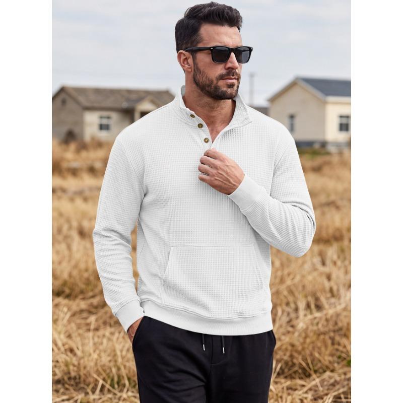 Men S Long Sleeve Waffle Knit Hoodless Sweatshirt With Pockets