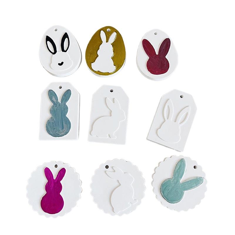 1PC Keychain Earrings Gypsum Mold Rabbit Series Rabbit Tag Mould Handmade Egg Bunny Hanging Tags DIY 19x18cm