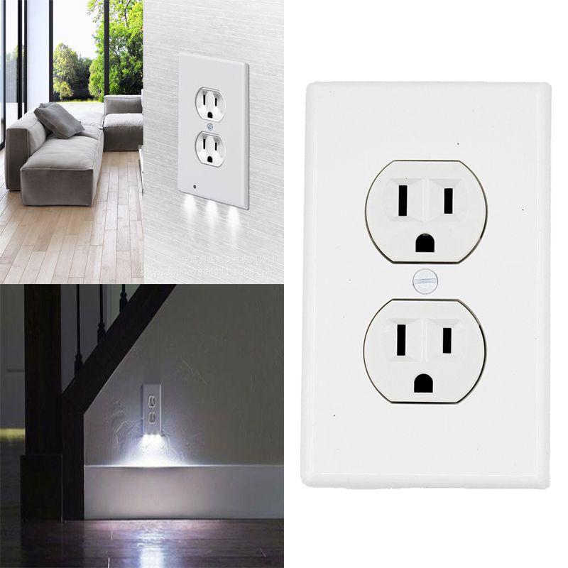 Smart Wall Outlet Cover Socket Plate With Automatic Led Night Light Sensor Function
