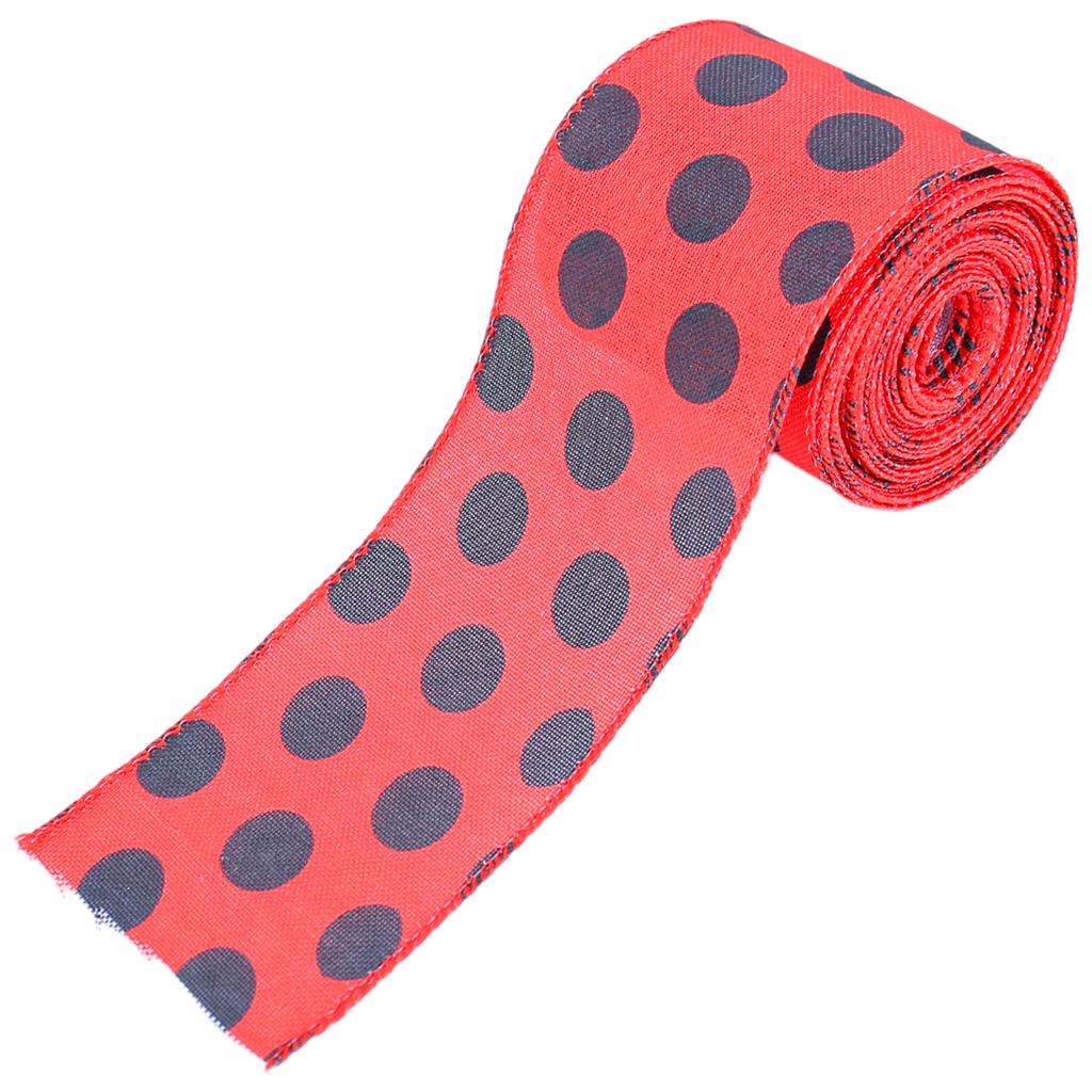 Ленты с божьими коровками 2,5" x 5,5 ярдов Лента для упаковки с проволочной окантовкой в виде божьей коровки Лента с проволочной окантовкой в красный горошек Лента для рукоделия в красный горошек