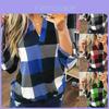 Стильная женская блузка-футболка с длинным рукавом в клетку, размеры S-5xl, с V-образным вырезом