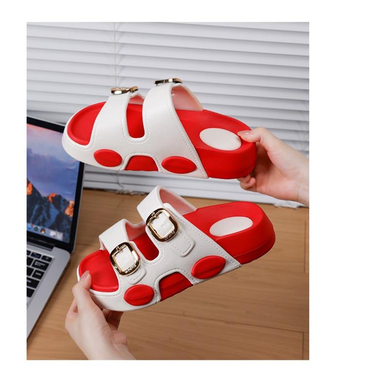 New Two-tone Double Buckle Strap Women Slides Non-slip Thick EVA Platform Casual Indoor Outdoor Slippers