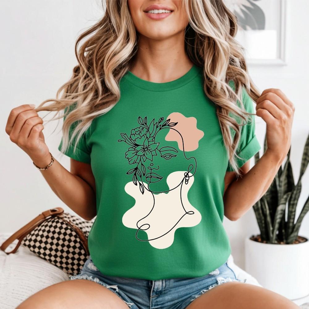 Unisexs Abstract Face Line Art T Shirt Unisex With Flowers Minimalist Tee