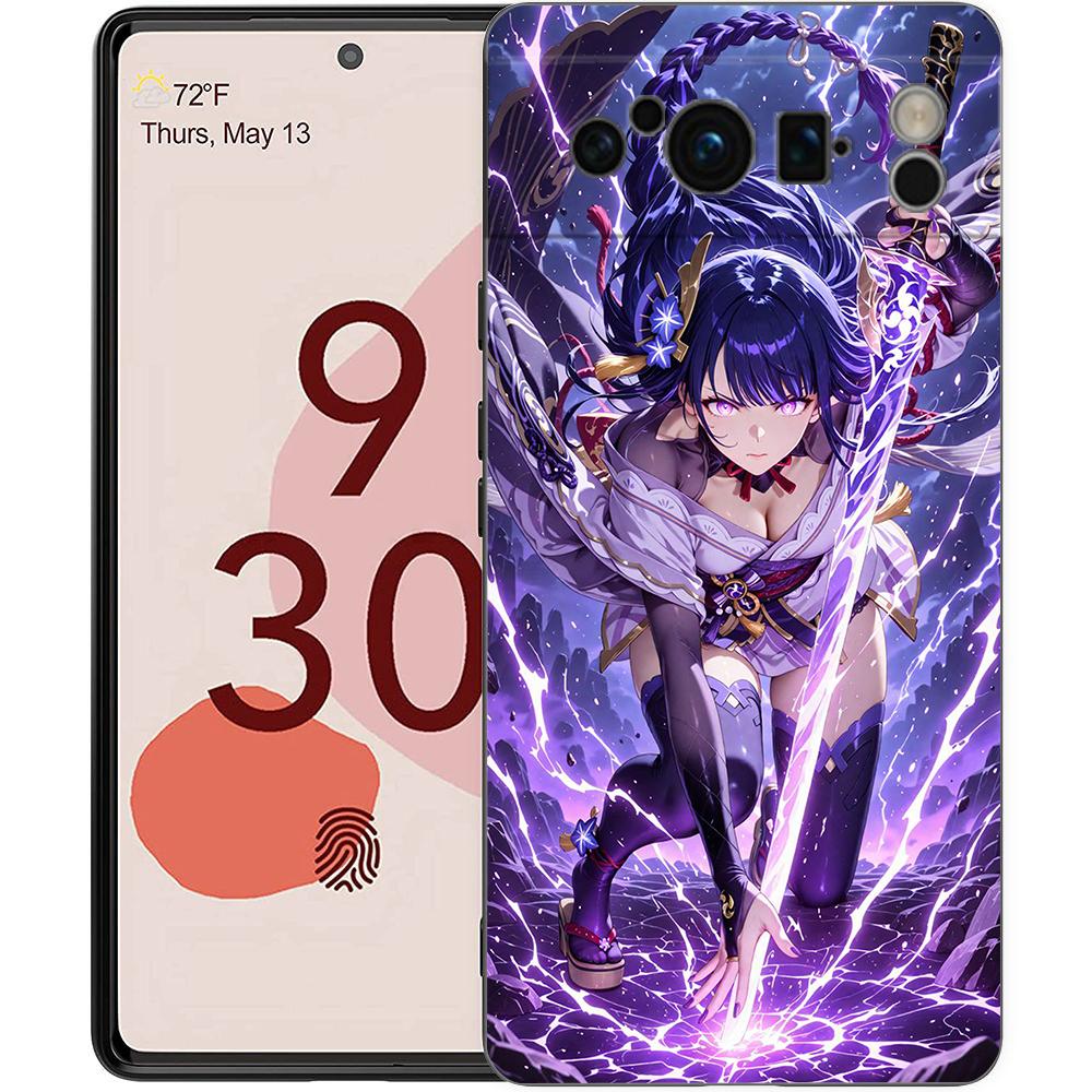 Luxury Phone Case For Google Pixel 10 9 8 9A 8A 7 7A 6 Pro XL 6A 5G Black Soft Back TPU Cover Raiden Shogun Genshin Impact