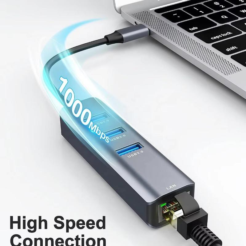 USB C Ethernet Gigabit Network Card Adapter with 3 USB 3.0 HUB for MacBook Pro, ChromeBook Pixel, Huawei Matebook and More