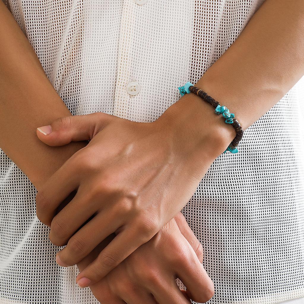 Two Pc Surfers Turquoise Wooden Bead Necklace Men's Hip-hop Minority High Sense Men's Beaded Clavicle Chain