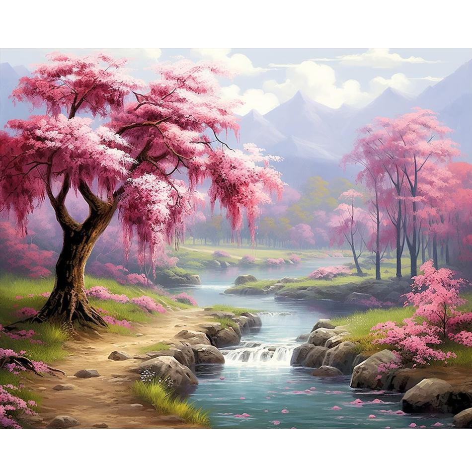 Рамка для рисования по номерам, наборы, фантастический речной пейзаж, картина, краска, окраска на нулевой основе, ручная роспись, уникальный подарок, домашний декор 40x50 см