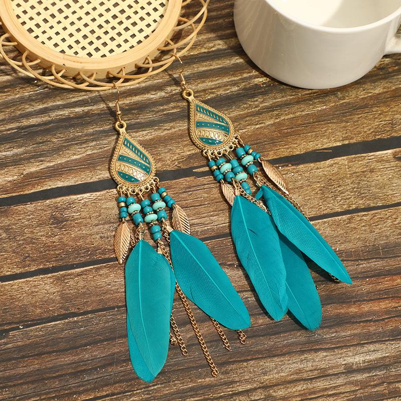 High-Value Feather Earrings Bohemian Long Tassel Photo Women'S Ear Hooks Personalized Earrings