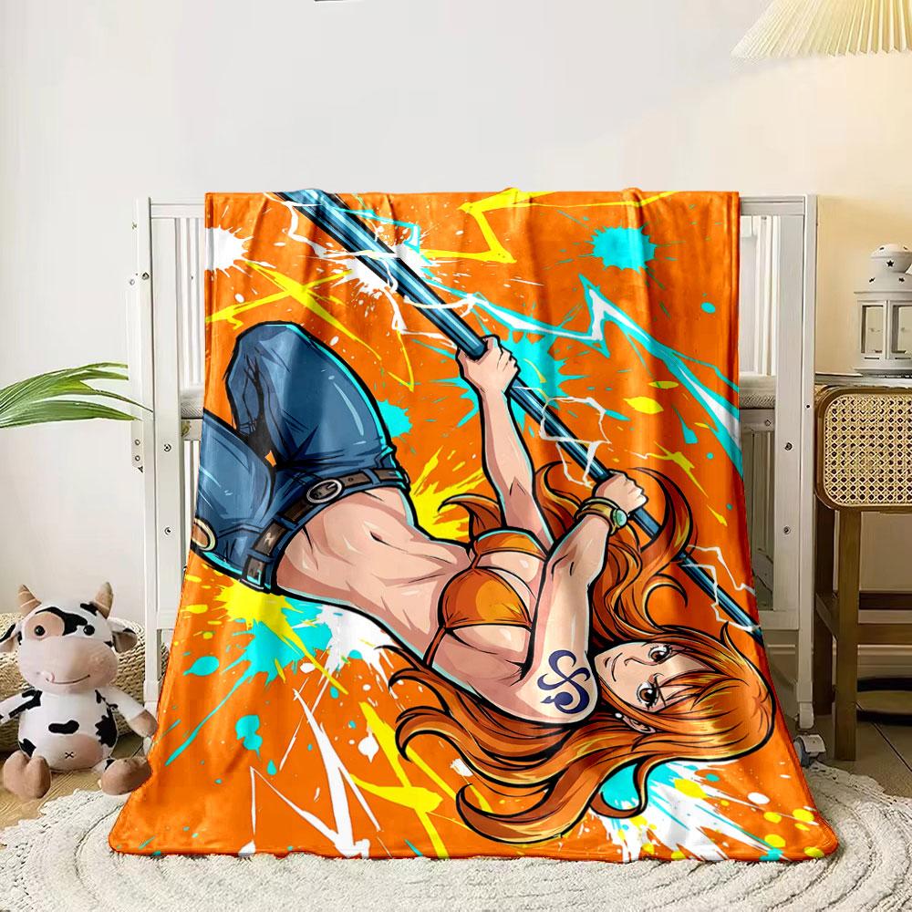 Dynamic figure with vibrant orange and blue splashes and lightning bolts. for all seasons blanket lunch break throw gift