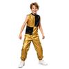 Boys Metallic Jazz Dance Costume Mock Neck Sleeveless Back Zipper Shiny Sequins Color Block Top Cargo Pants