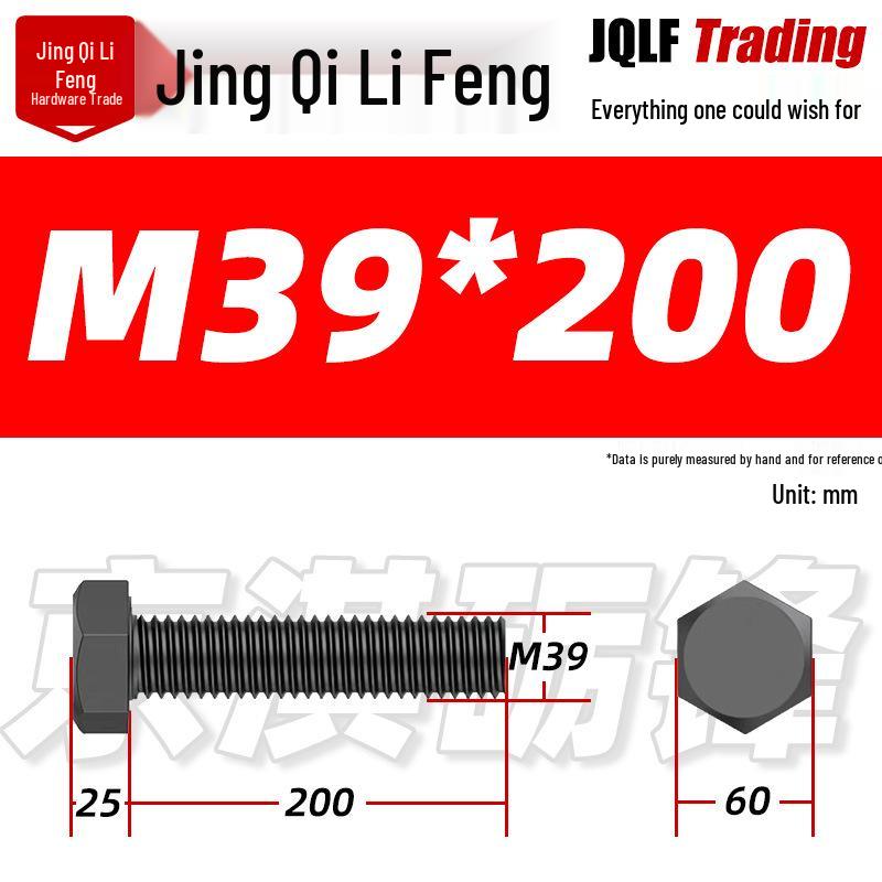 12.9 Grade High-Strength Blackened Hex Bolt M22-M48