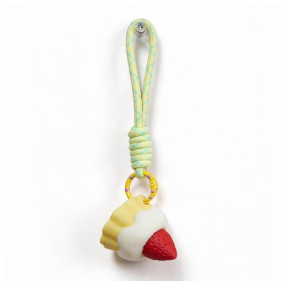 Keychain Pendant 3D Printing Strawberry Cake Design Decompression Clicker Toy with Lanyard Lightweight Mini Stress Relief Bag Pendant