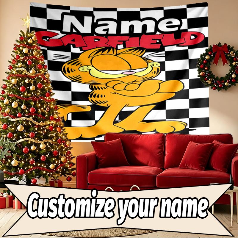 Custom Name Personalized Garfield Print Tapestry, Wall Art Decor, Bedroom, Dorm, Apartment, LivingRoom, Party Backdrop, Gift for Birthday