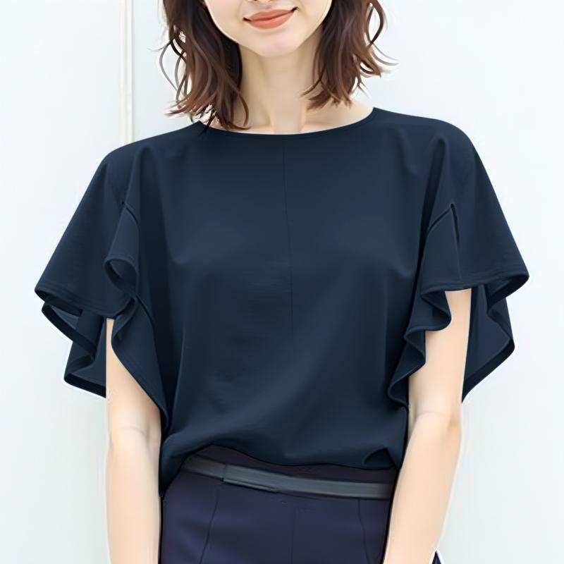 ZANZEA Женская повседневная блузка с круглым вырезом и оборками с коротким рукавом